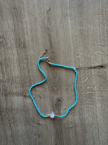 Perlenkette blau türkis neu - perlenkette,